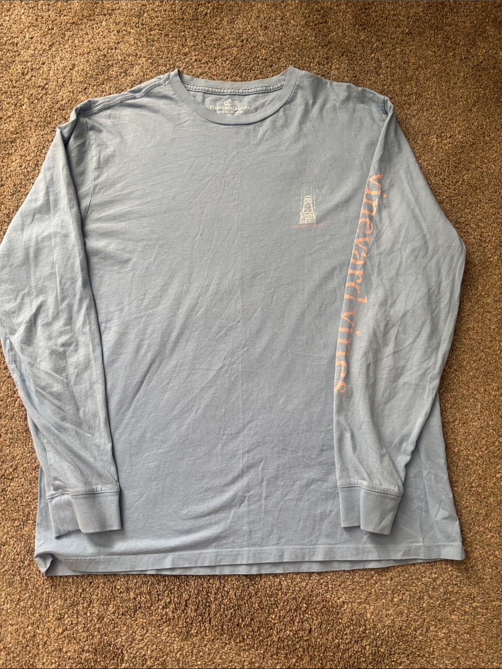 Vineyard Vines Long-Sleeve Tee in Dusty Blue with Pale Pink Sleeve Logo